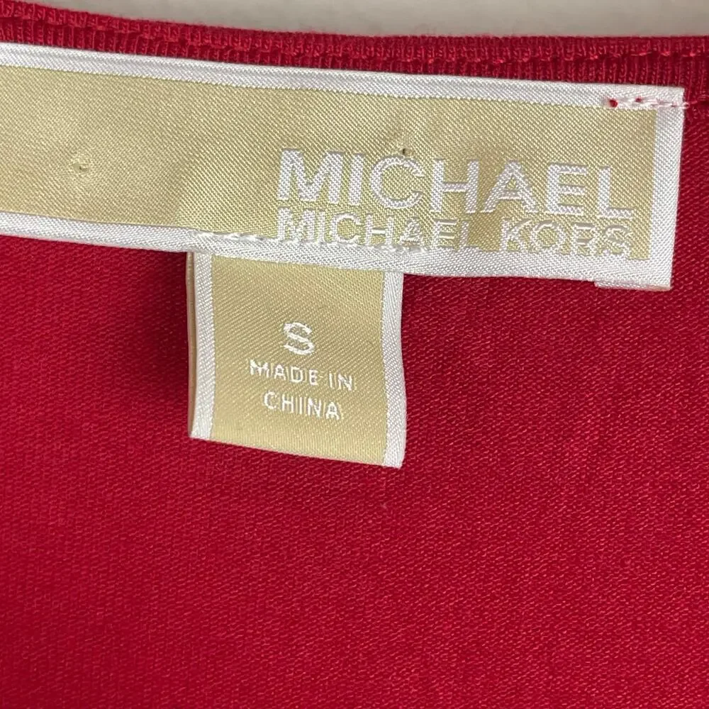 Michael Michael Kors V-neck‎ Tunic Top Red Mixed Media 3/4 Sleeve Size S